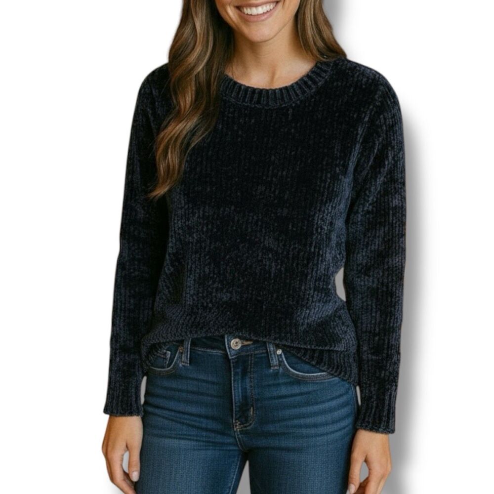 Orvis Navy Chenille Sweater Womens Small Soft Knit Cozy Winter